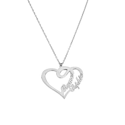 E2-X SS HEART DOUBLE NAME NECKLACE