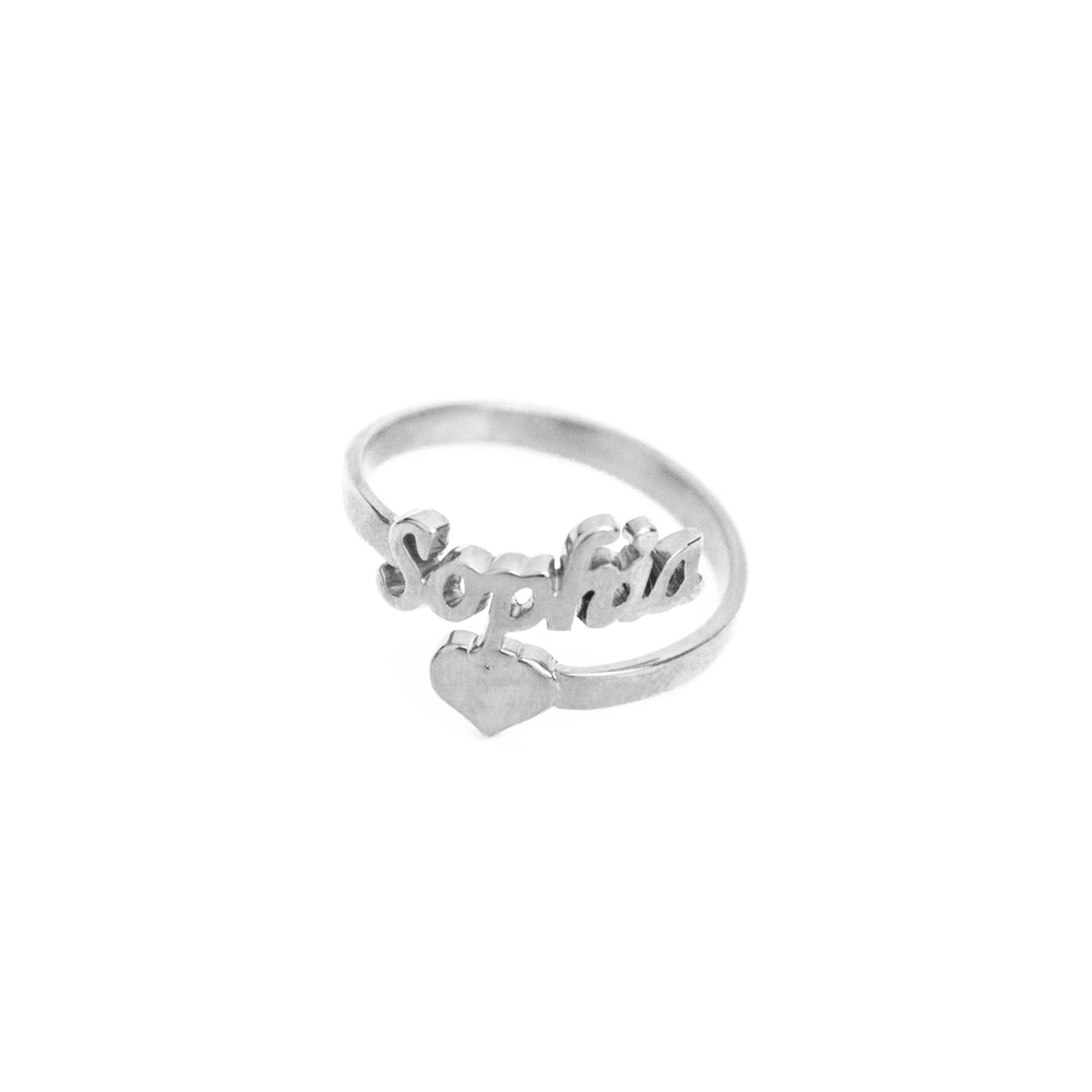 Rounded Script Heart Personalized Name Ring | SilverWorks