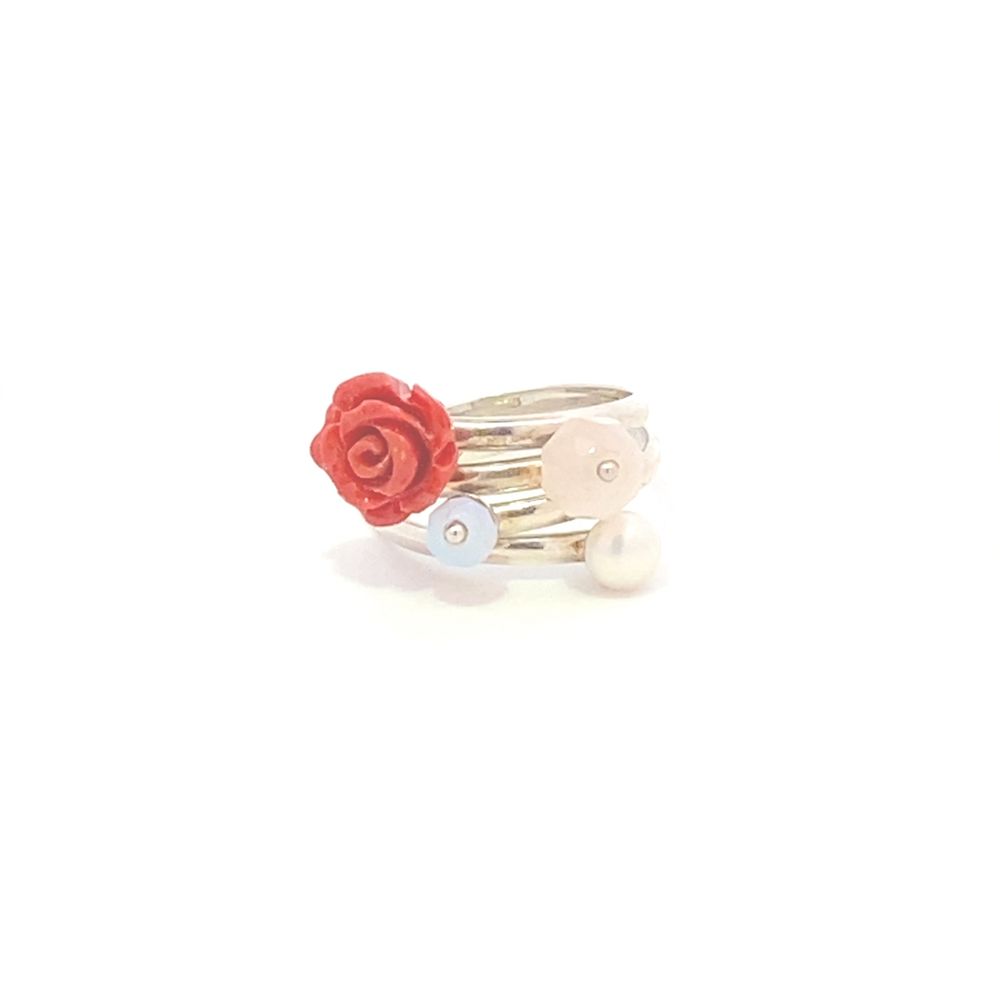 Semi Precious Rose Ring with Pearl R56446