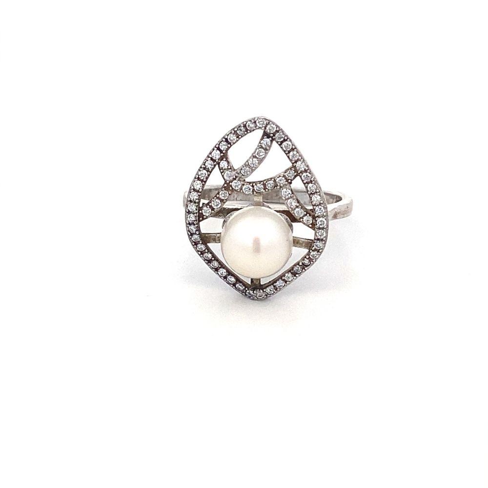 Amelia Leaf Pearl 925 Sterling Silver Engagement Ring | SilverWorks