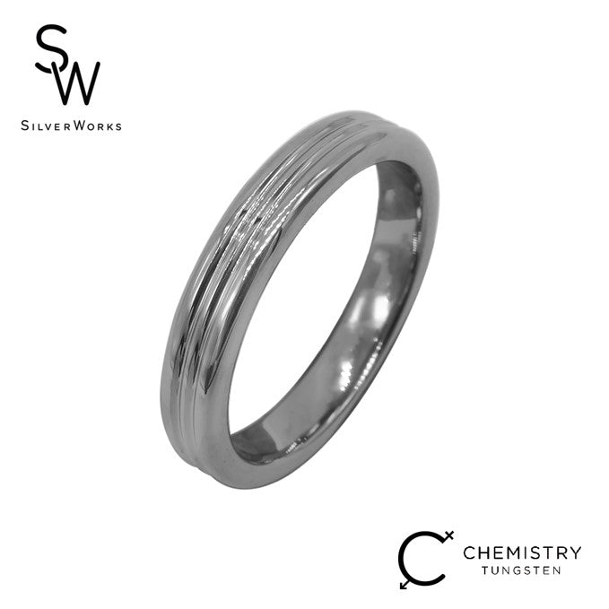 Silverworks Shiny Tungsten Ring with Rail Design - Chemistry Tungsten Collection T43