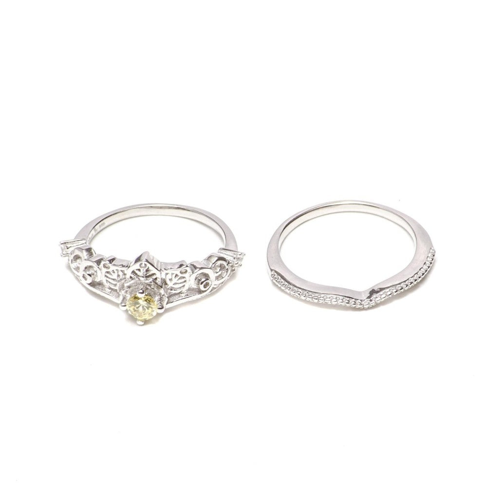 Belle Canary Disney Princess 925 Sterling Silver Crown Ring Set | SilverWorks