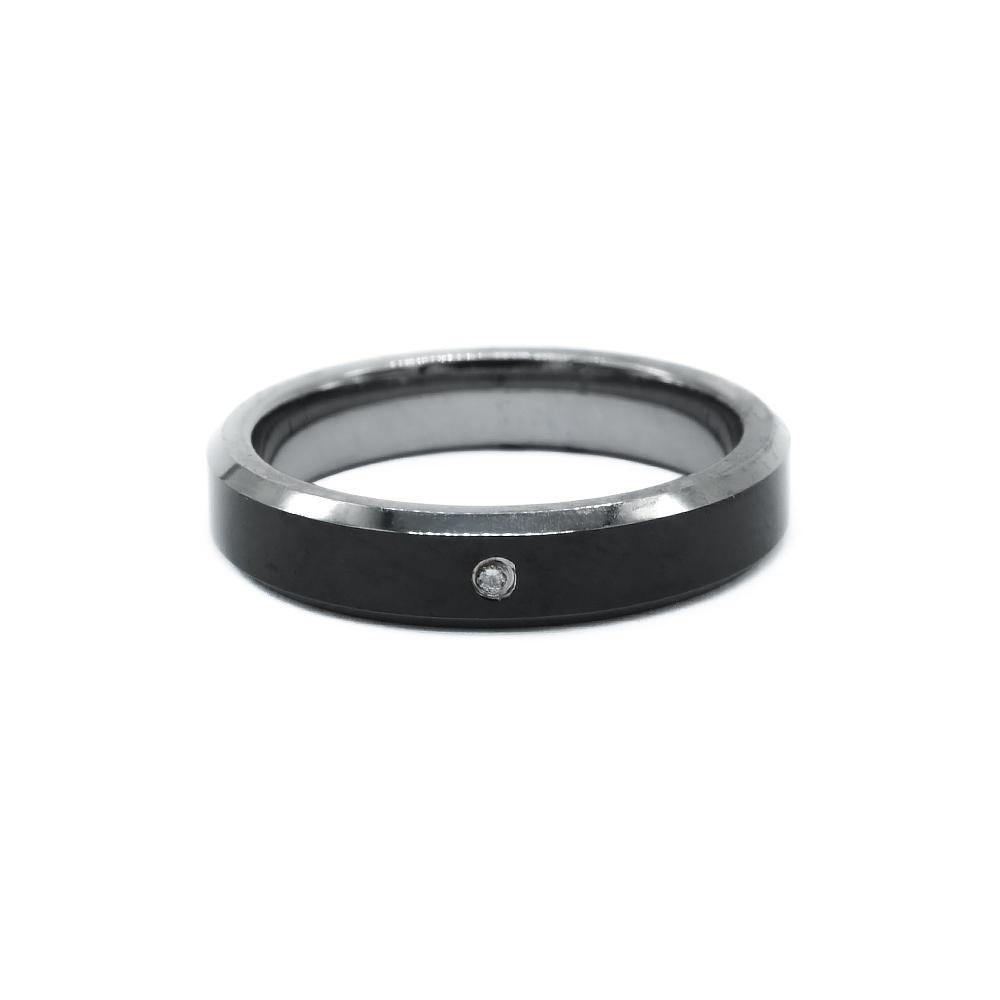 
                      
                        Serene Black Enamel with Diamond Tungsten Wedding Ring | SilverWorks
                      
                    