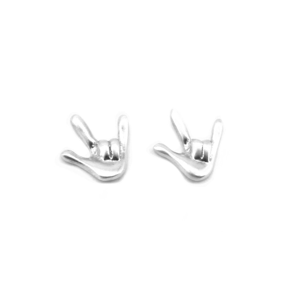 Deandre Rock and Roll Hand Sign 925 Sterling Silver Stud Earrings | SilverWorks