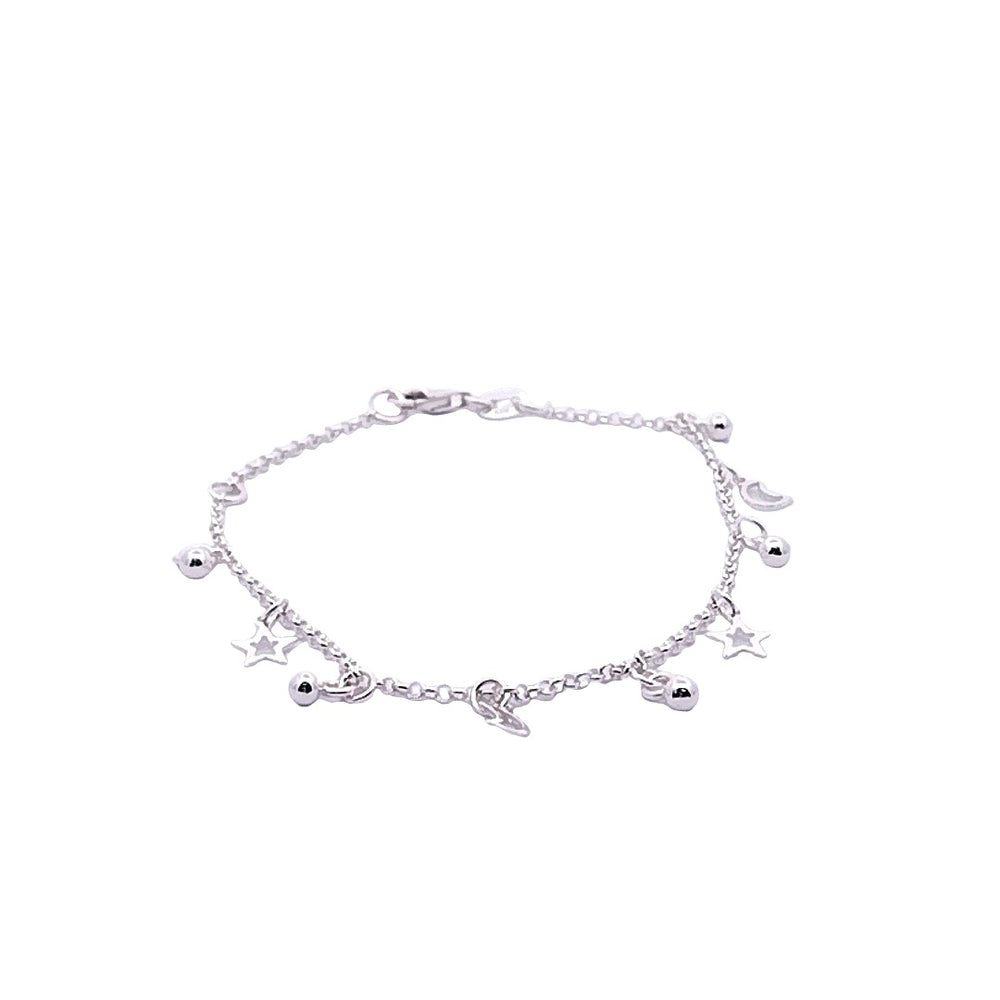 Chrislen Star & Moon 925 Sterling Silver Charm Bracelet | SilverWorks