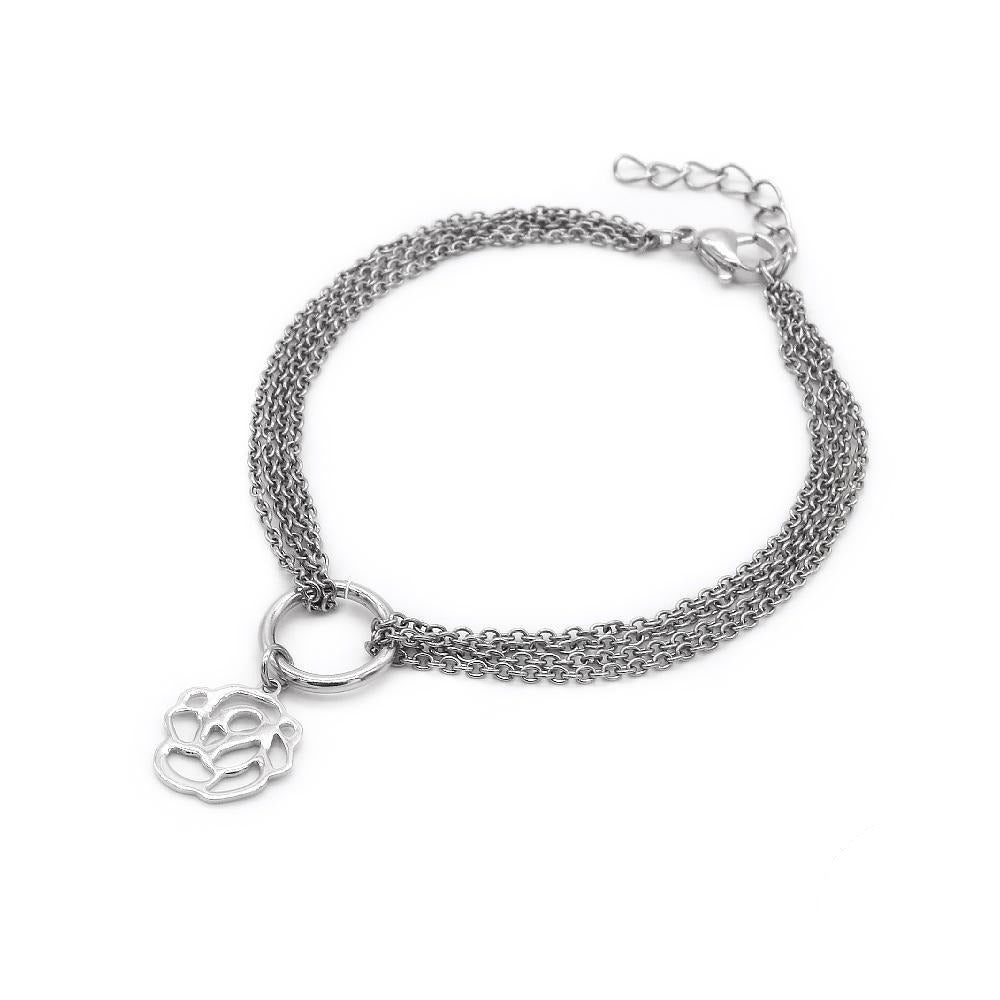 3 Layered Chain with Flat Rose Charm Stainless Steel Bracelet Philippines | Silverworks