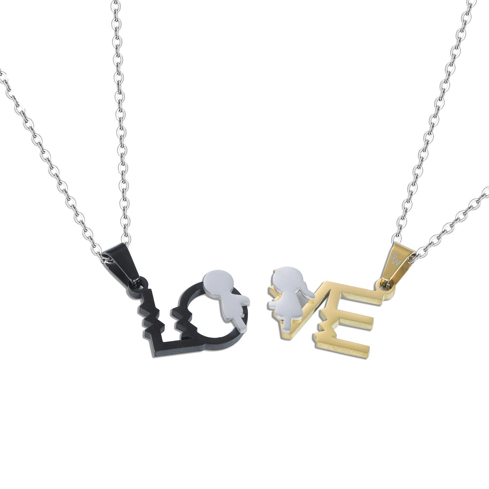 Lane Love & Silhouette Couple Stainless Steel Necklace Set | SilverWorks