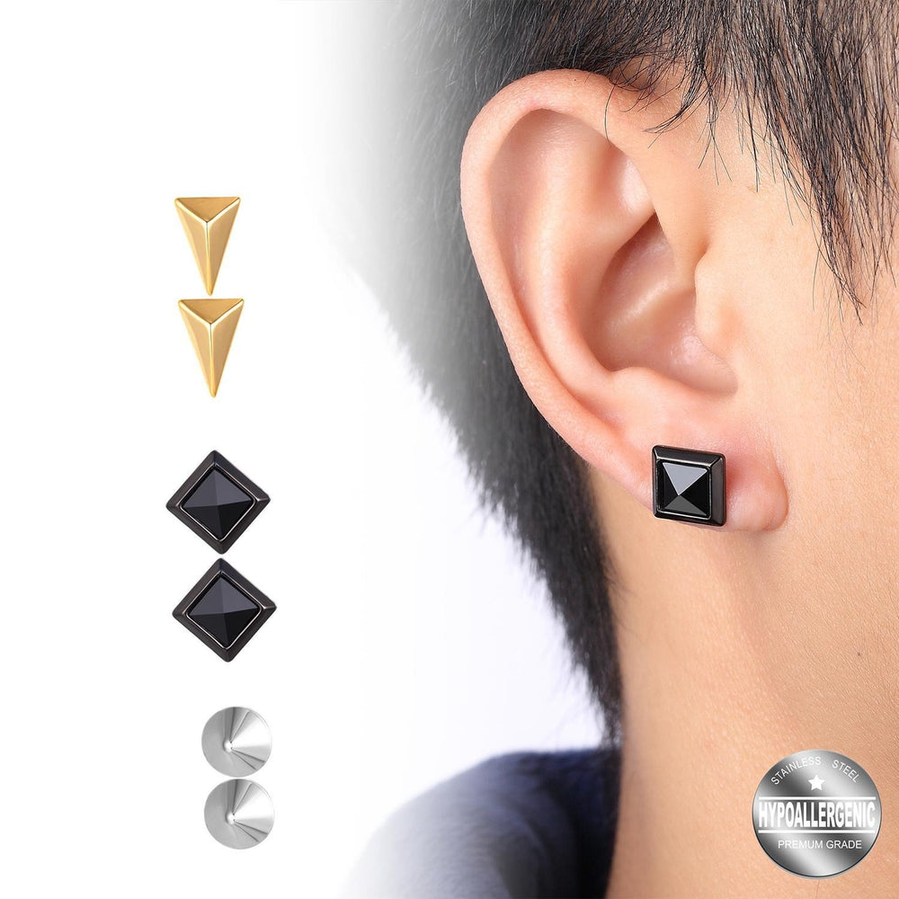 Gaby Geometric Tri-Colored Stainless Steel Stud Earring Set | SilverWorks