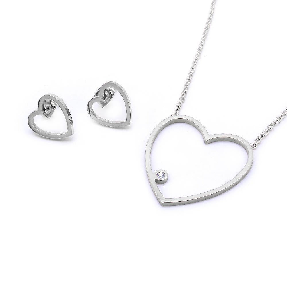 Thin Open Heart Earrings And Necklace Set Stainless Steel Hypoallergenic Jewelry Set Philippines
