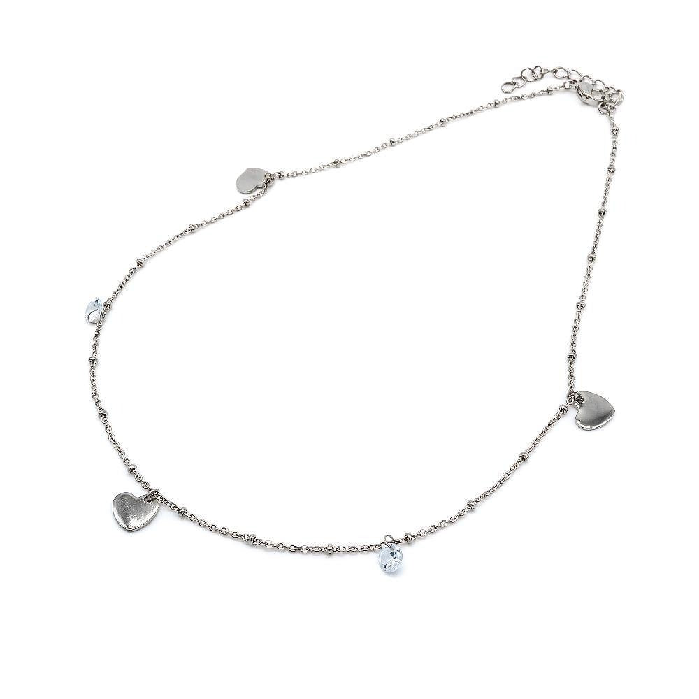 Therese Three Flat Heart & Two Cubic Zirconia Stainless Steel Necklace | SilverWorks