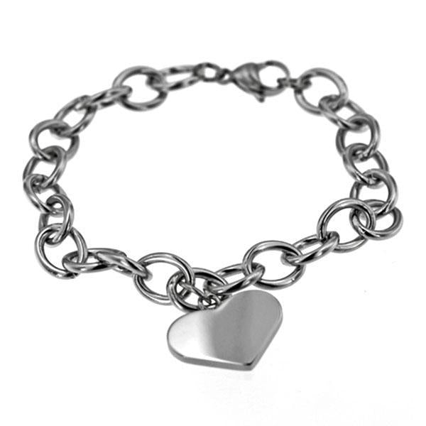 Engraveable Heart Charm in Thick Rolo Chain Stainless Steel Hypoallergenic Bracelet Philippines | Silverworks