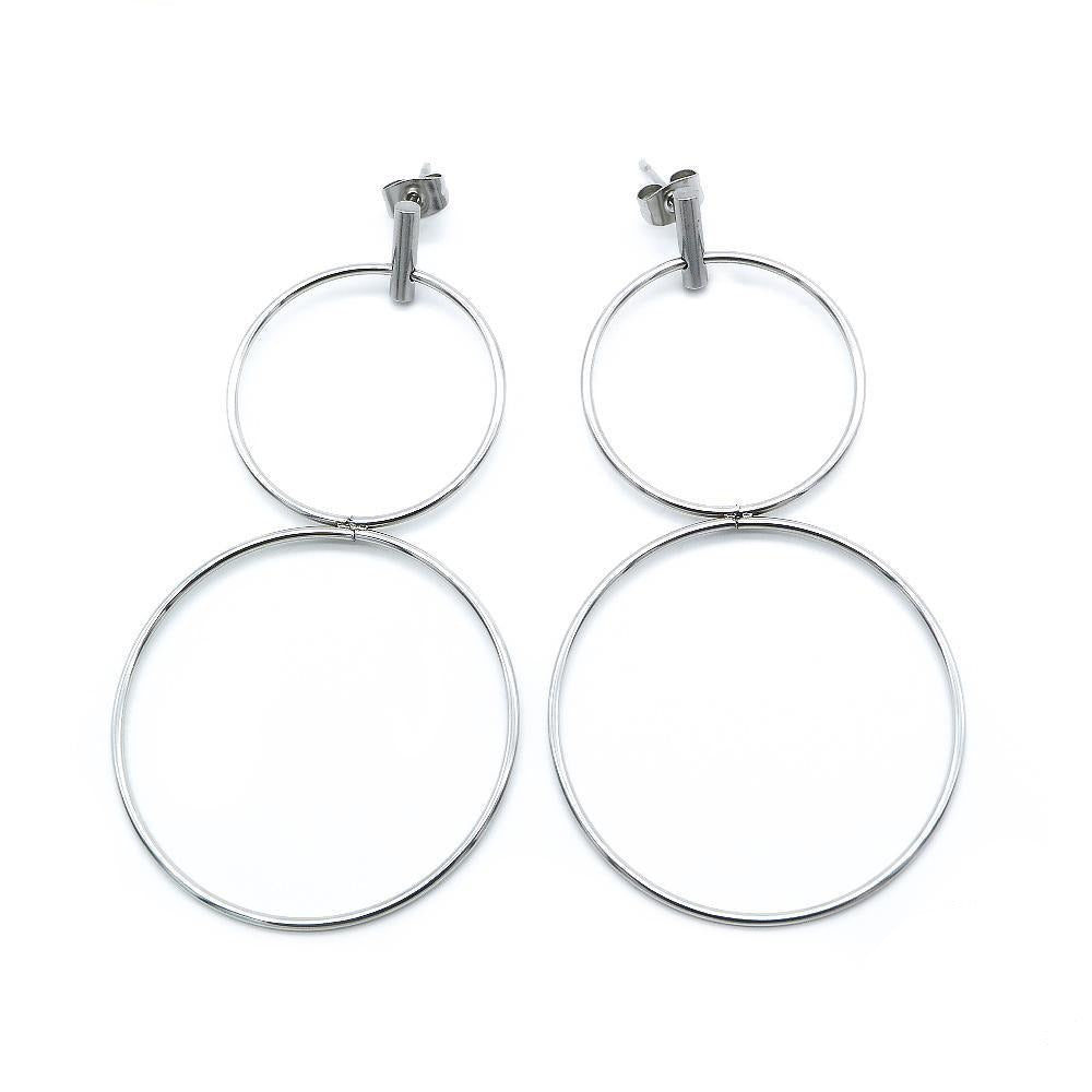 Sarrie Double Hoop Stainless Steel Drop Earrings | SilverWorks