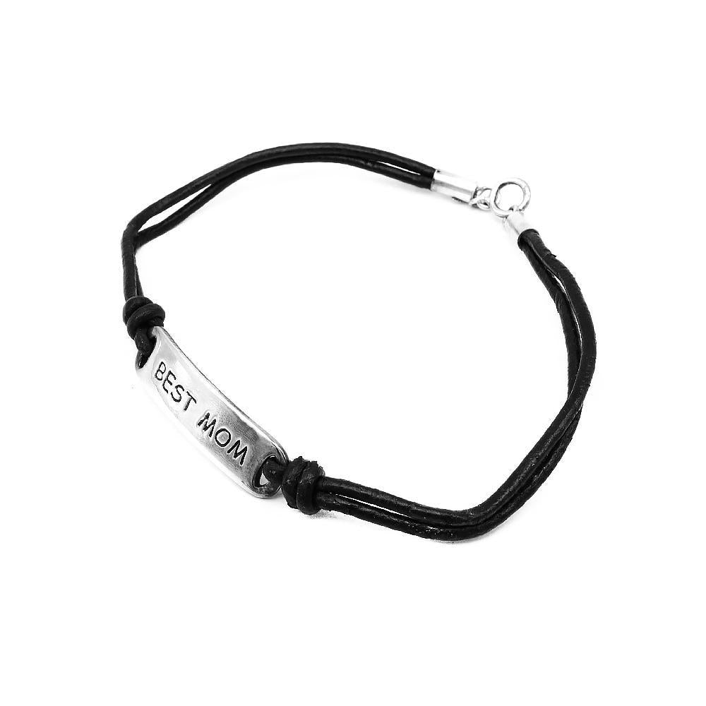 Canta Engraved Silver Best Mom ID Bar Leather Bracelet 925 Sterling Silver Bracelet Philippines | Silverworks