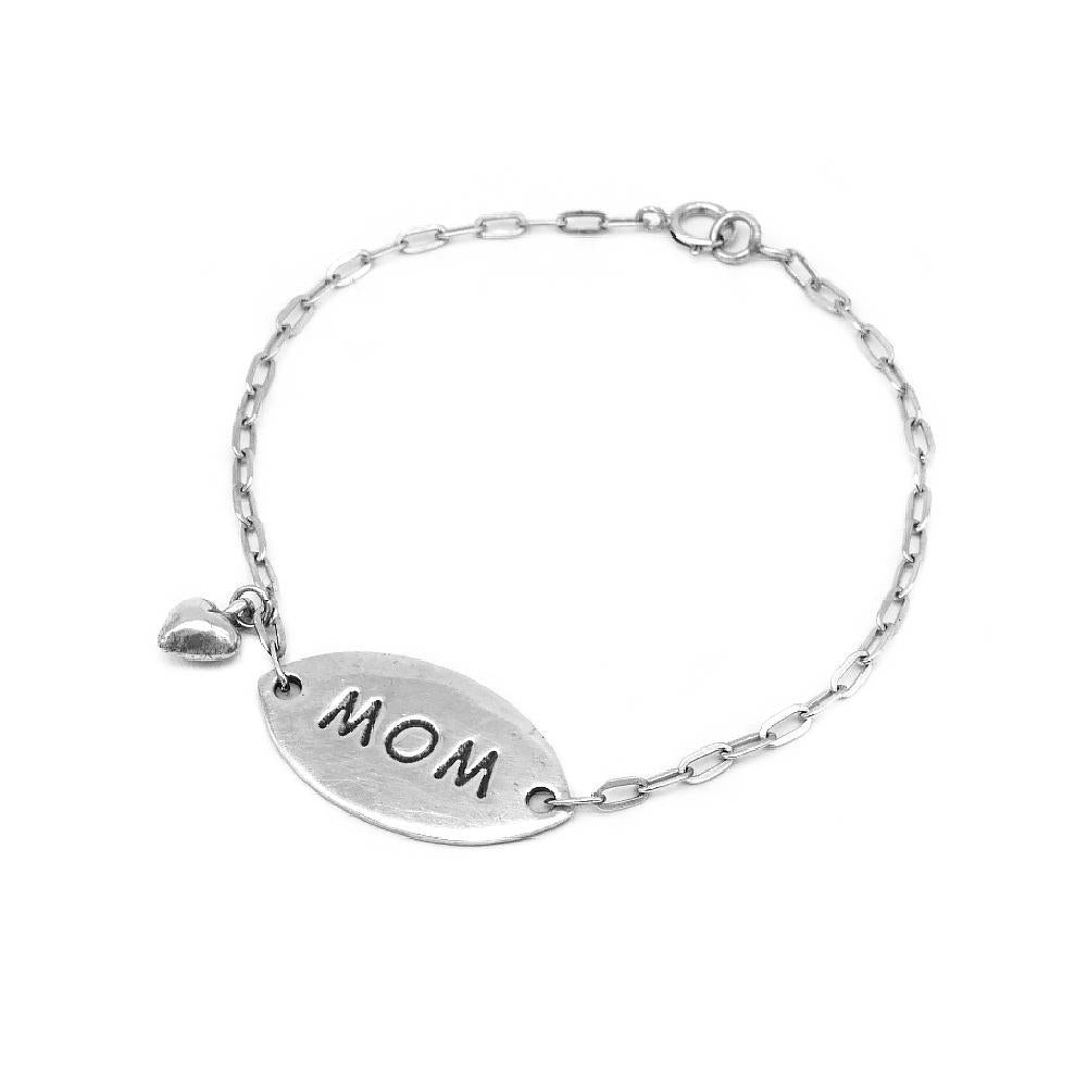 Carleigh Engraved Mom and Puff heart with Chevel Chain  925 Sterling Silver Charm Bracelet Philippines | Silverworks