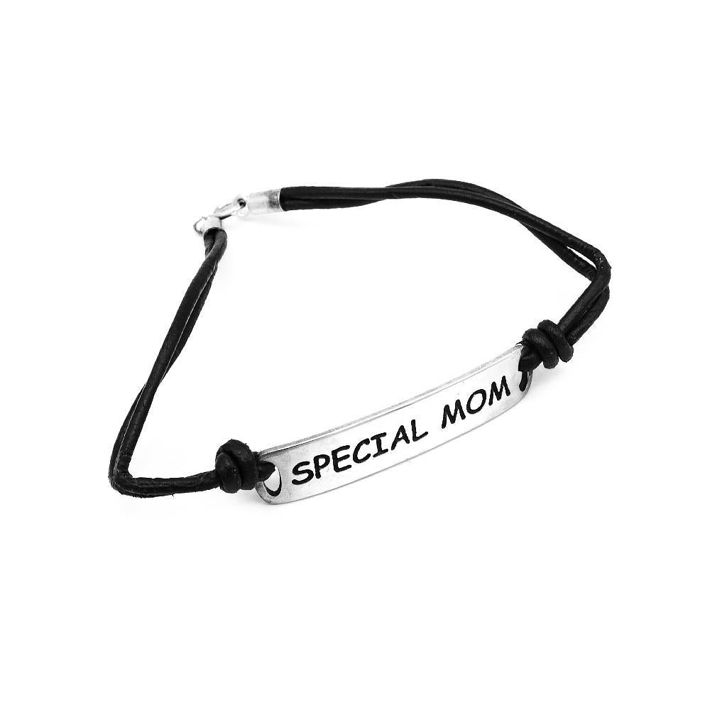 Cardea Special Mom ID Bar Leather 925 Sterling Silver Engravable Bracelet Philippines | Silverworks