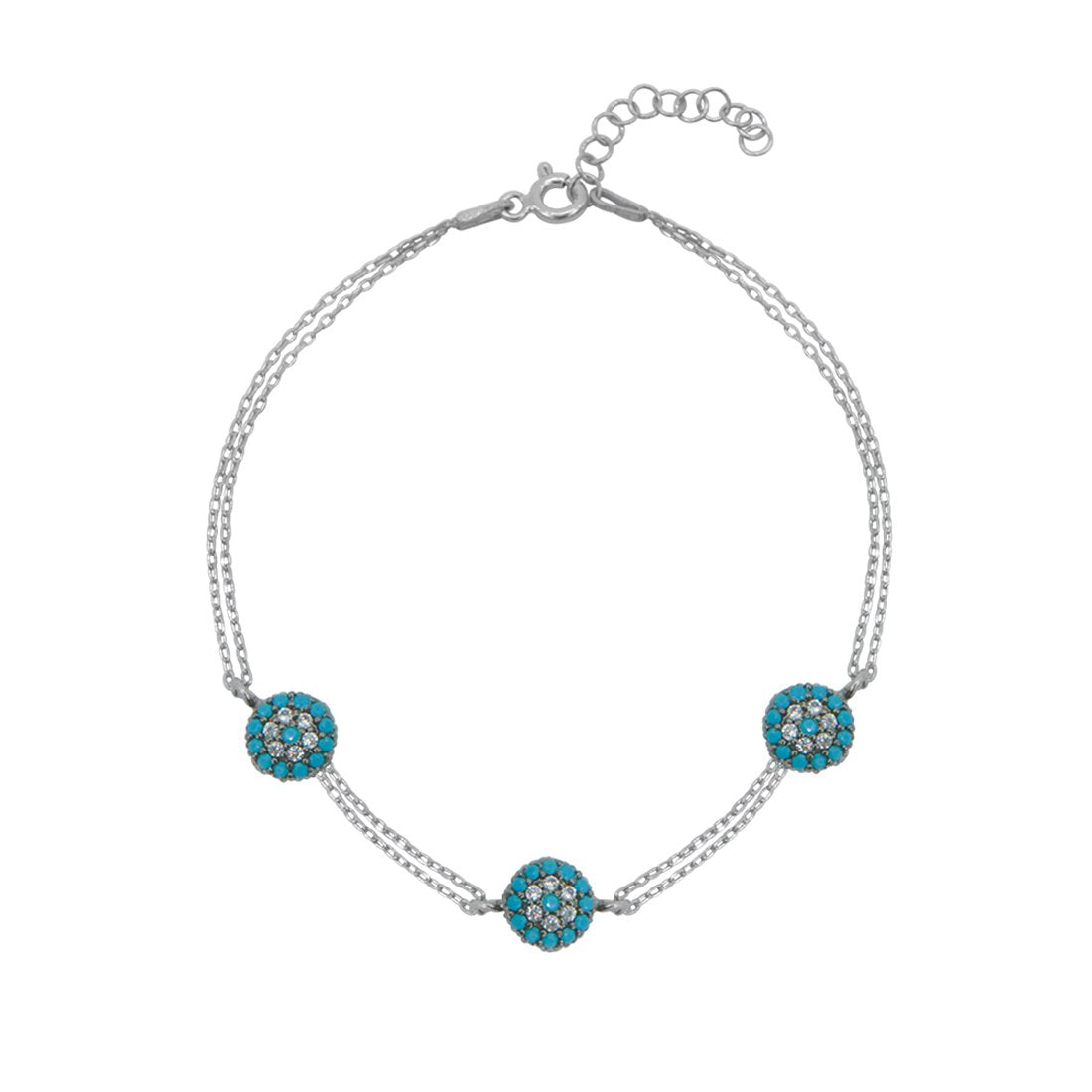 Clarity Turquoise Flower with Cubic Zirconia in Double Rolo Chain 925 Sterling Silver Bracelet Philippines | Silverworks