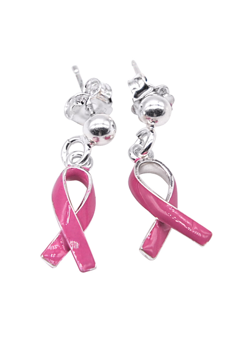 Ella Pink Enamel Ribbon 925 Sterling Silver Stud Dangling Earrings | SilverWorks