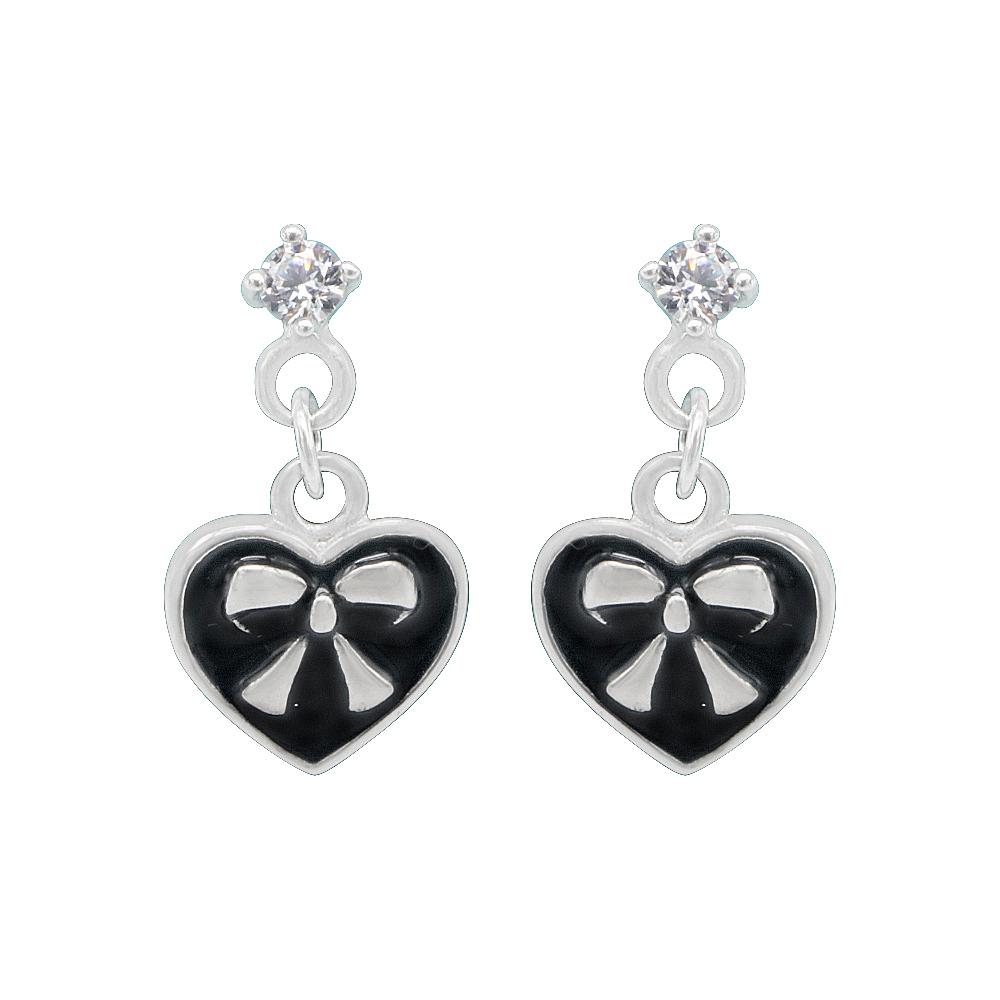 Nazli Ribbon Heart with Cubic Zirconia 925 Sterling Silver Dangling Earrings Philippines | Silverworks