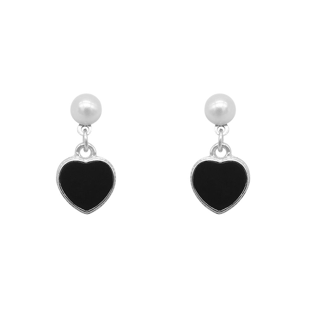 Naveena Black Heart Stud with Pearls 925 Sterling Silver Earrings Philippines | Silverworks