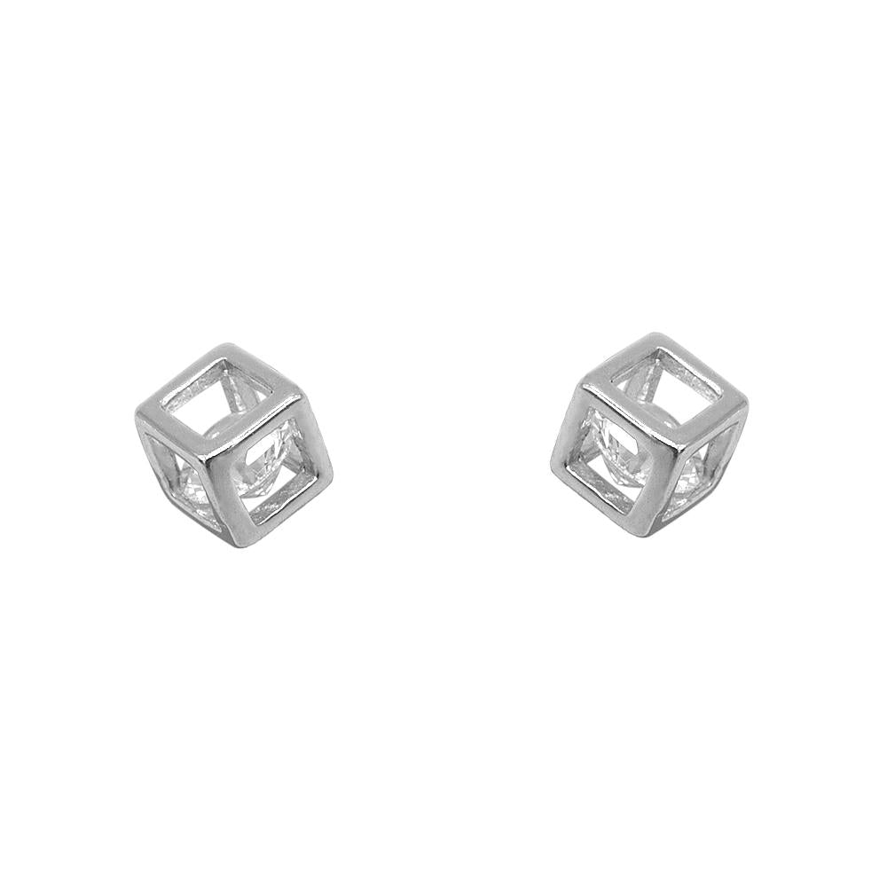 Nikita Solitaire in Cube 925 Sterling Silver Stud Earrings | SilverWorks