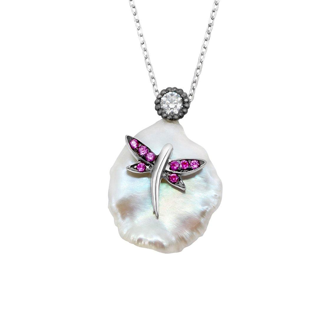 Helia Dragonfly on Baroque Pearl with Zirconia Stones 925 Sterling Silver Necklace Philippines | Silverworks