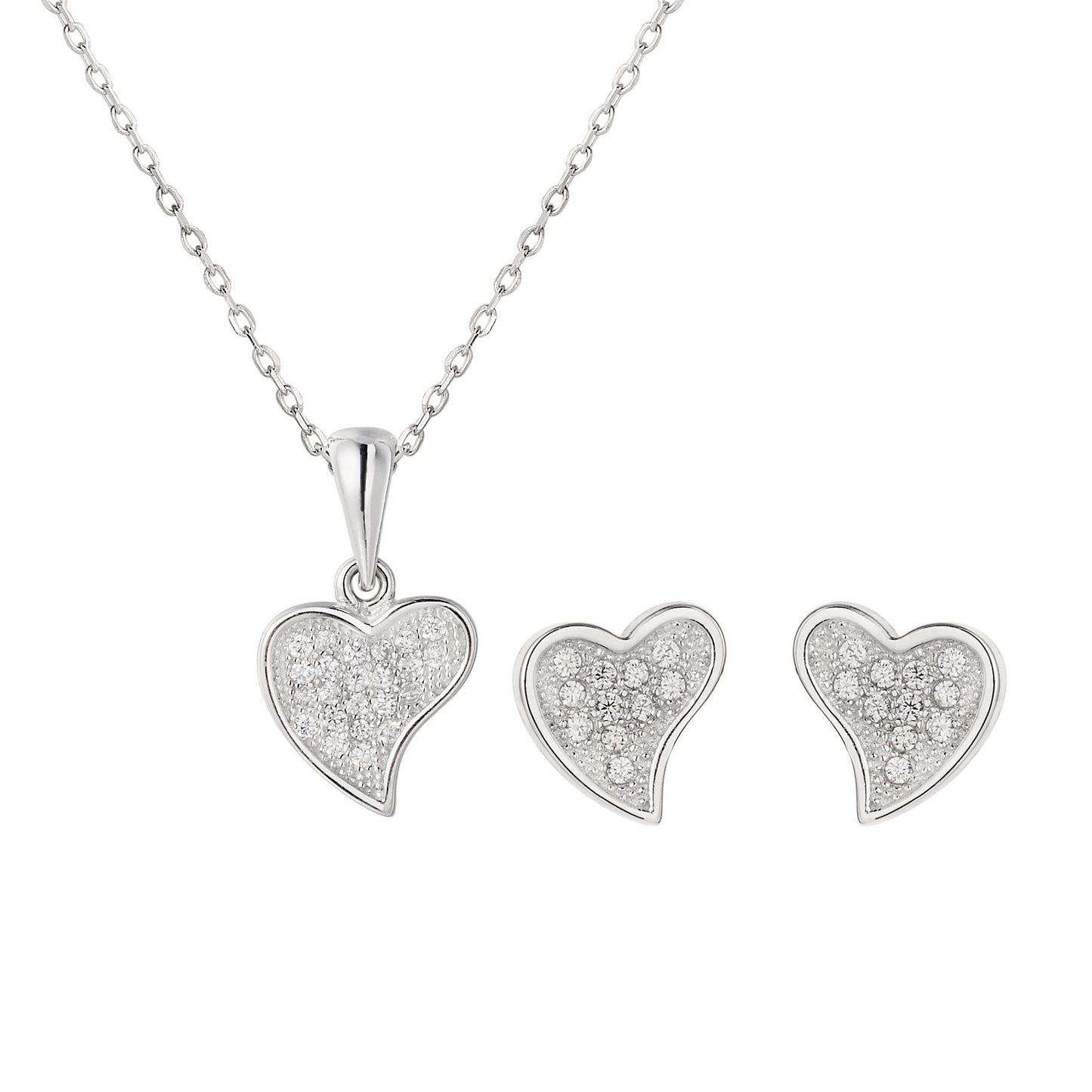 Samantha Heart Silver Earrings and Necklace Set with Cubic Zirconia 925 Sterling Silver Jewelry Set Philippines | Silverworks