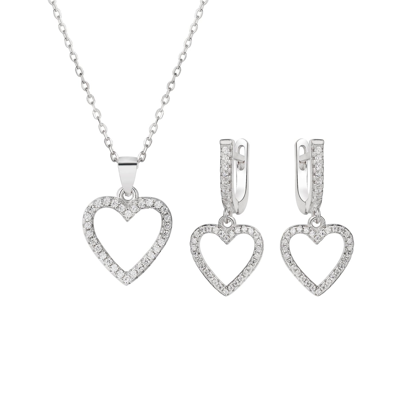 Sophie Open Heart Silver Earrings and Necklace Set with Cubic Zirconia 925 Sterling Silver Jewelry Set Philippines | Silverworks