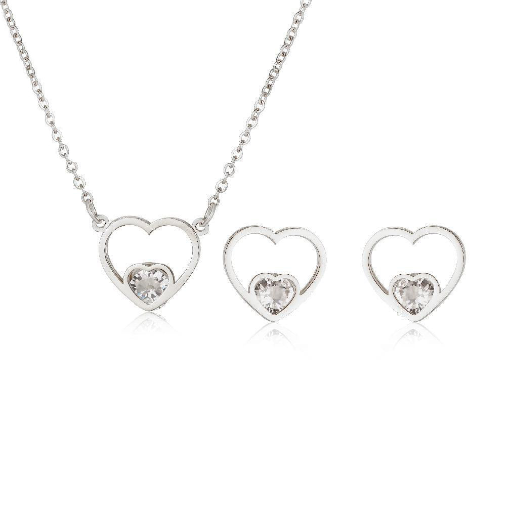 Veirn Heart with Stone Stainless Steel Jewelry Set | Silverworks