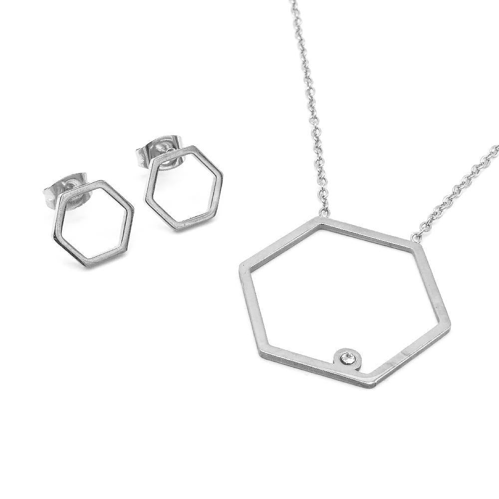 Open Hexagon Earrings and Necklace Stainless Steel Hypoallergenic Jewelry Set Philippines | Silverworks