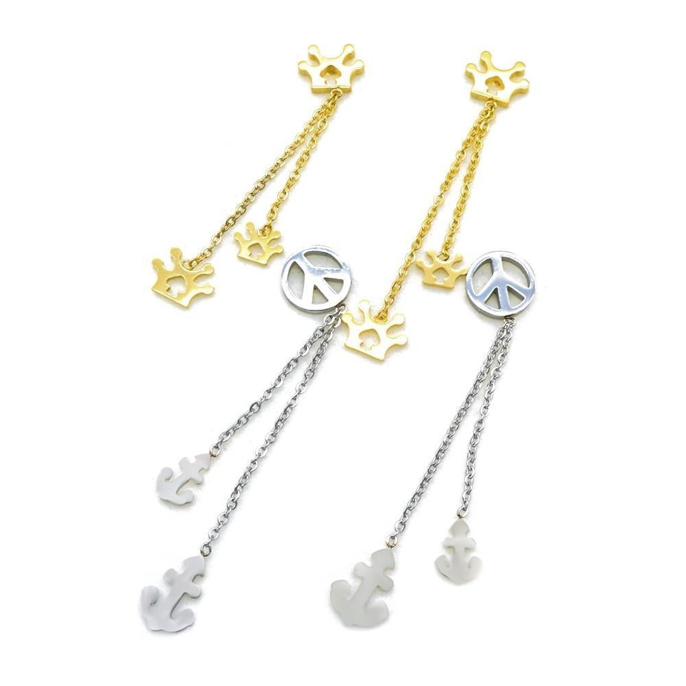 Cole Peace, Crown & Anchor Stainless Steel Drop Earrings | SilverWorks