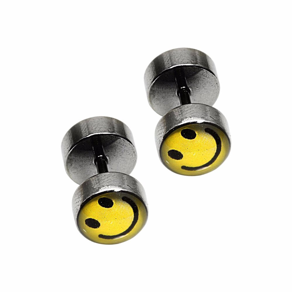 Yellow Smiley Stainless Steel Hypoallergenic Faux Tunnel Earrings Philippines | Silverworks