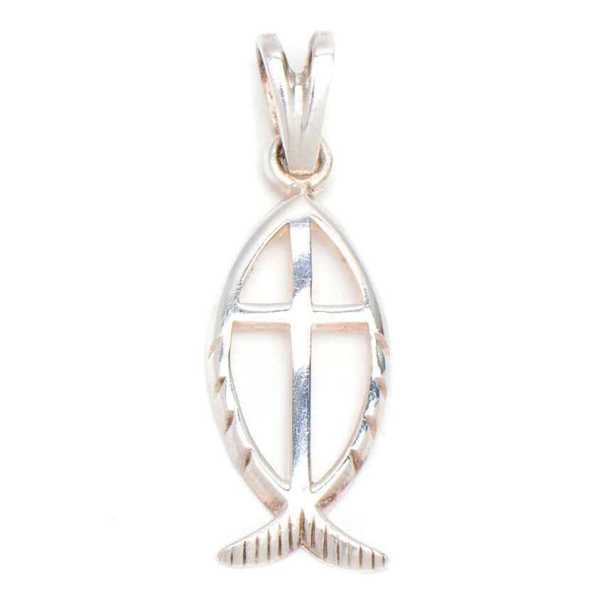 Open Fish Design with Cross in the Middle 925 Sterling Silver Pendant Philippines | Silverworks