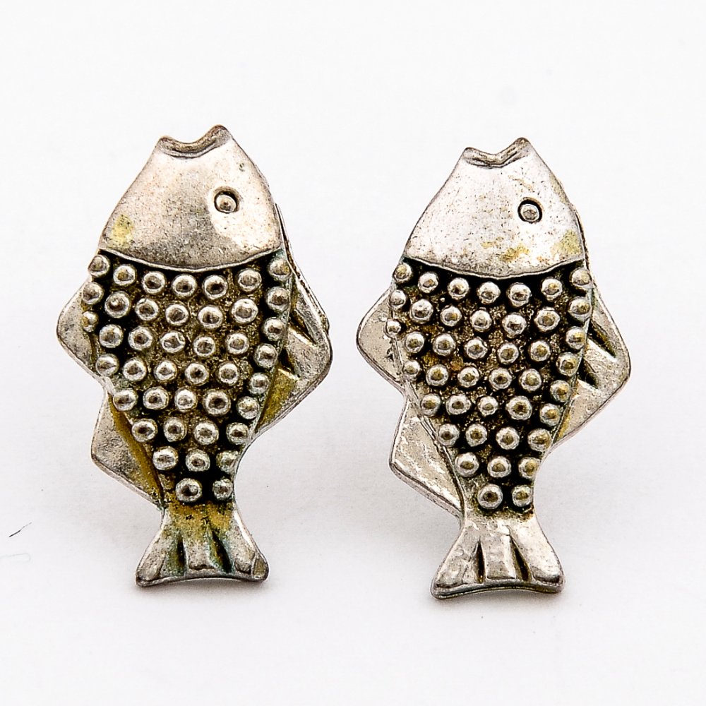 Ozzie Oxidized Fish 925 Sterling Silver Stud Earrings | SilverWorks