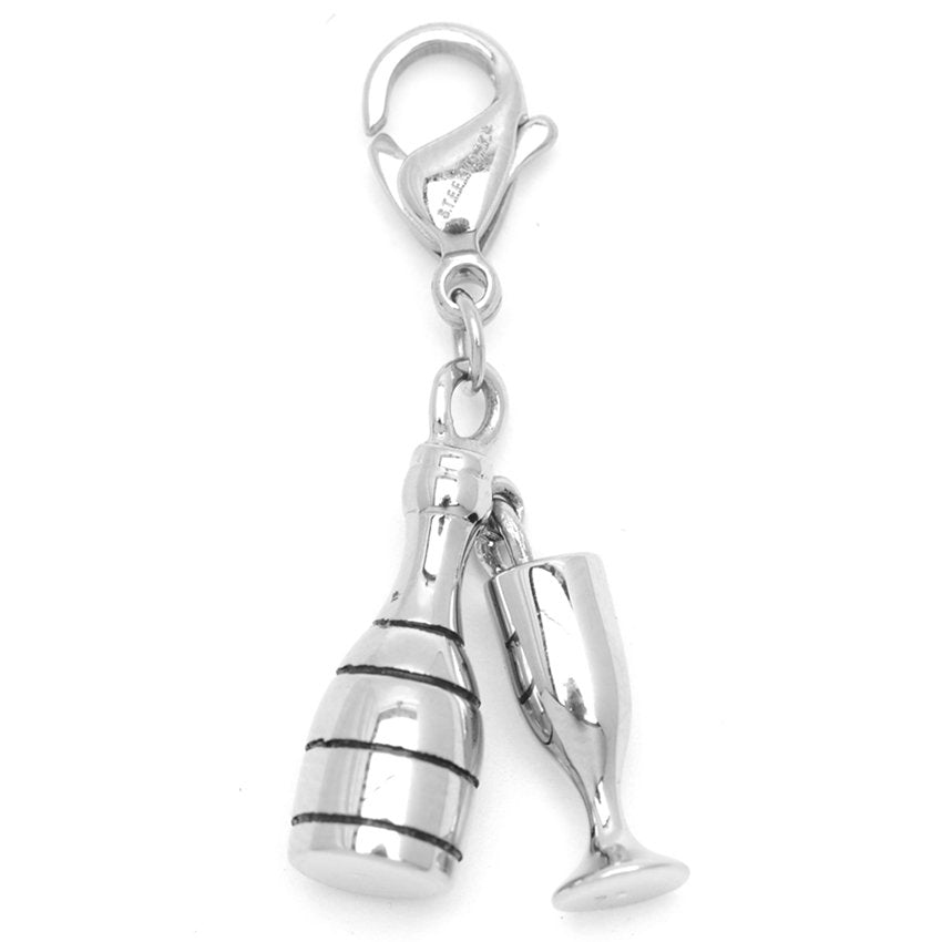 Whitney Wine Glass & Bottle Stainless Steel Charm | SilverWorks