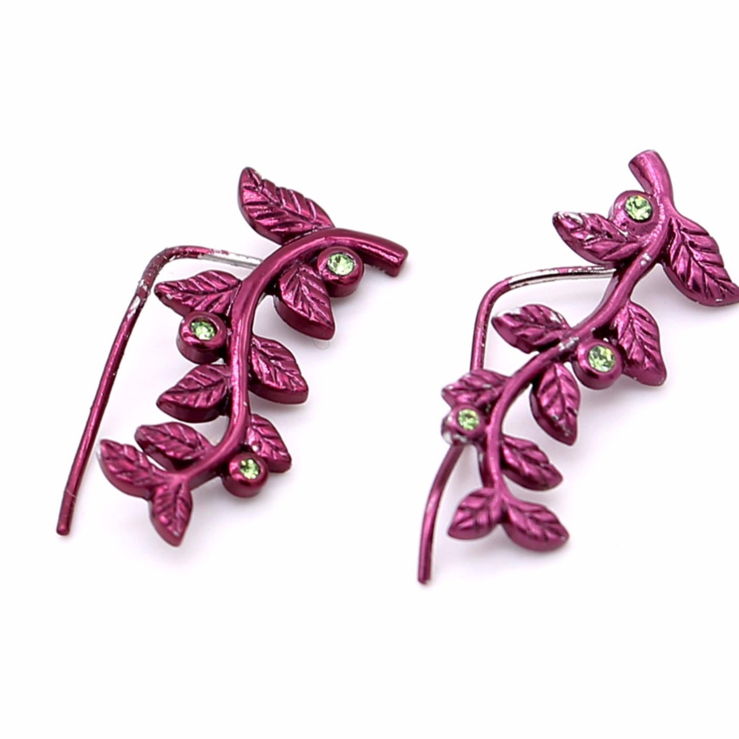 Penrose Pink Leaves Stainless Steel Ear Climber Earrings | SilverWorks