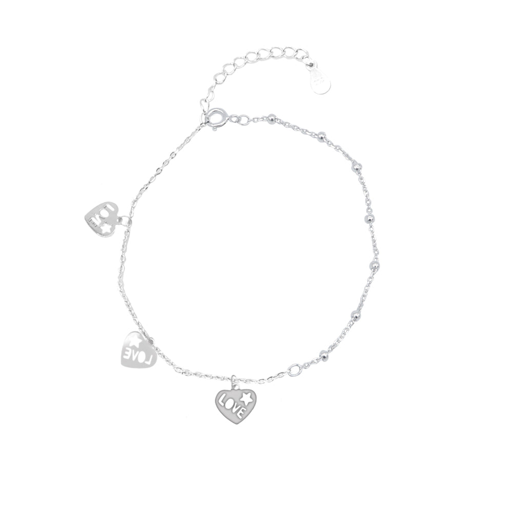 Silverworks Dangling Heart with Cut-Out LOVE in Rolo Chain Bracelet B5308