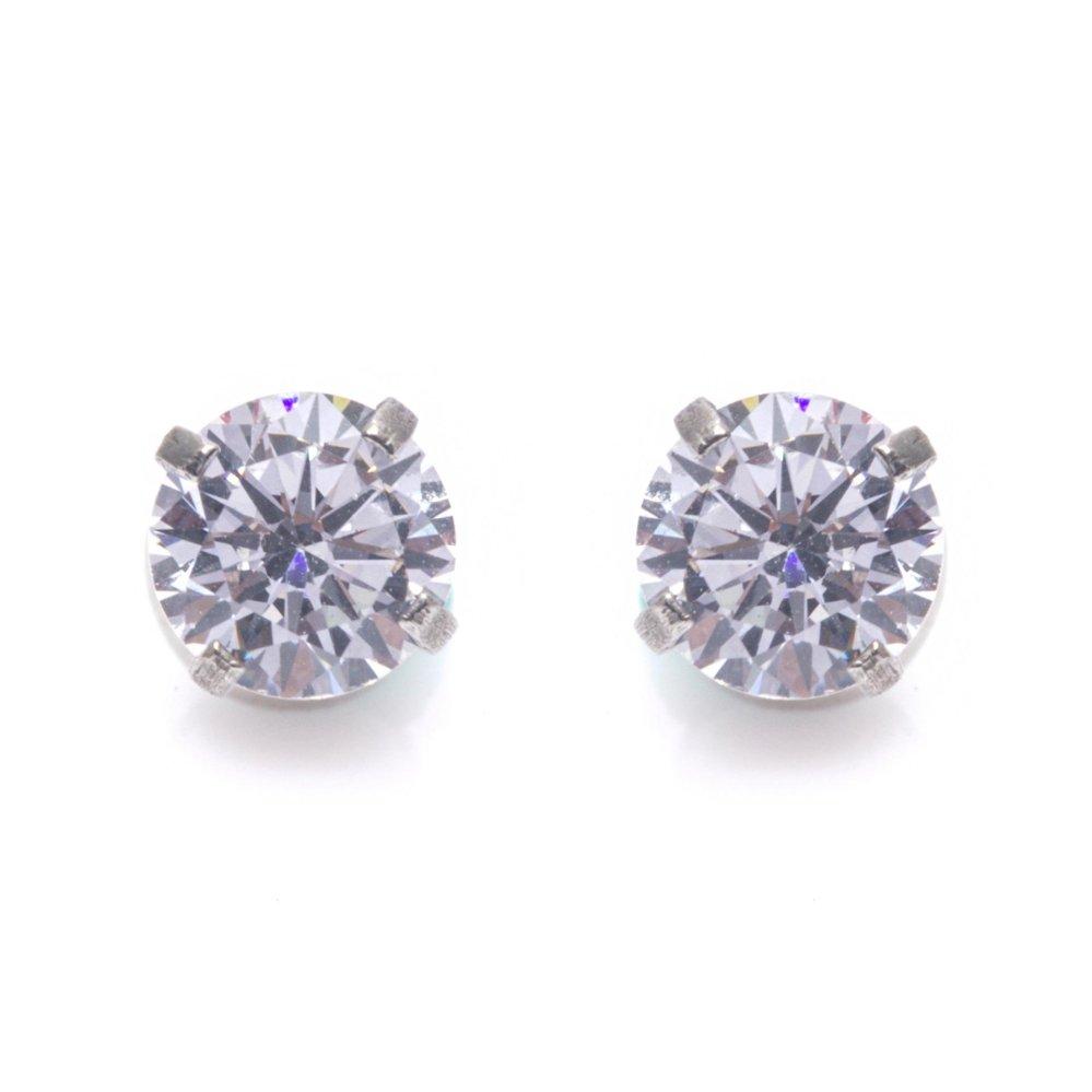 4-Prong Cubic Zirconia Faux Plug Earrings | Silverworks